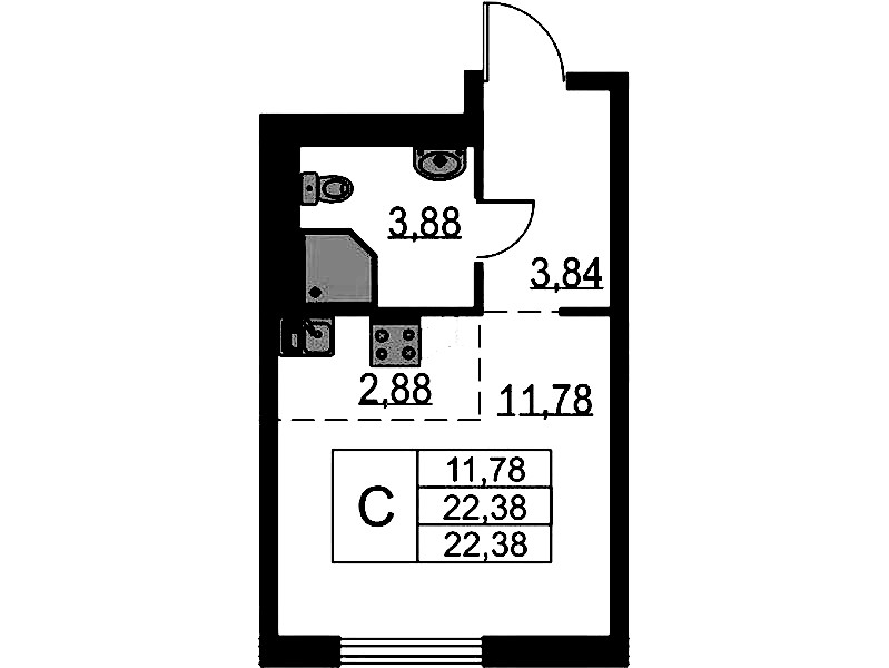 Квартира студия 22.38 м², 15/18 эт., ЖК «Невская Долина»